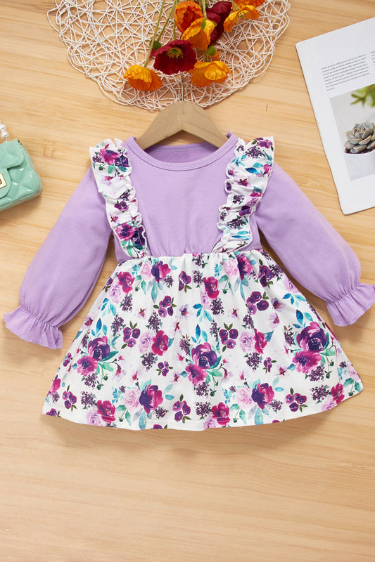 Girls Floral Two-Tone Dress