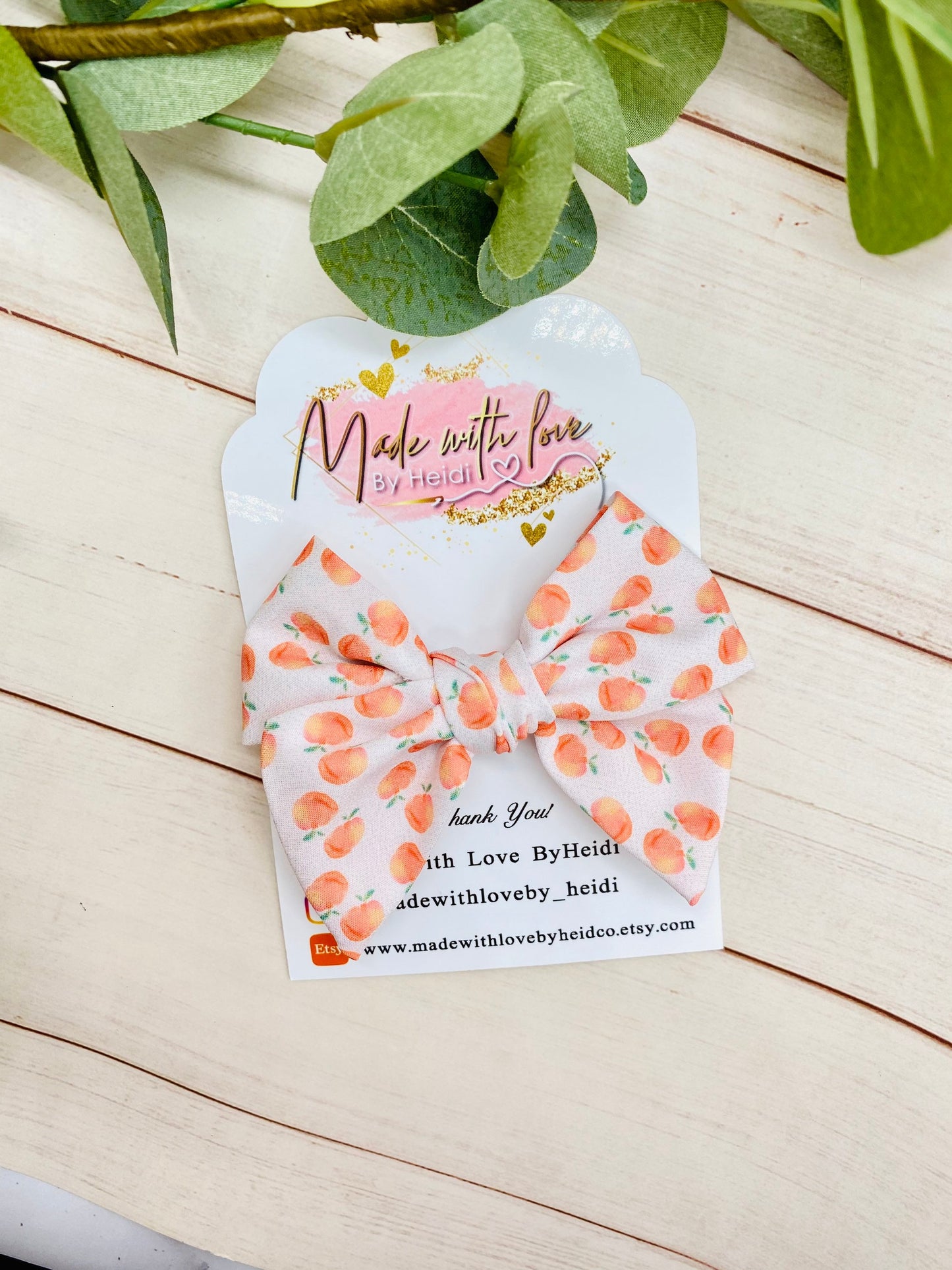 Peach hand tie bow