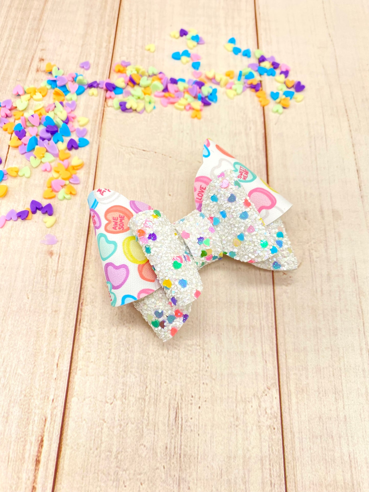 Conversation hearts hair bow