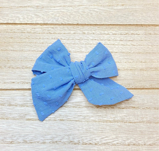 French Blue Swiss dot bow