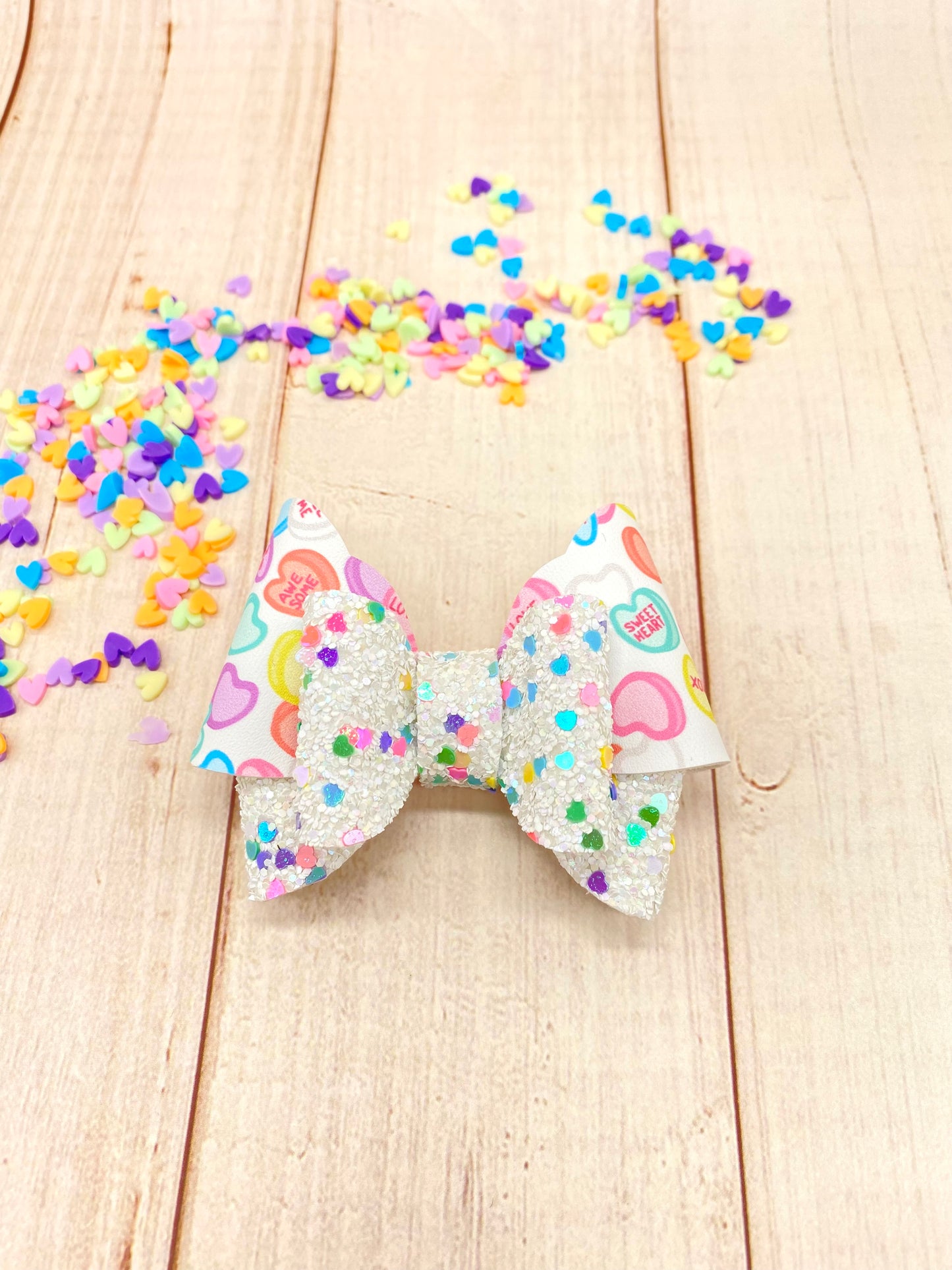 Conversation hearts hair bow