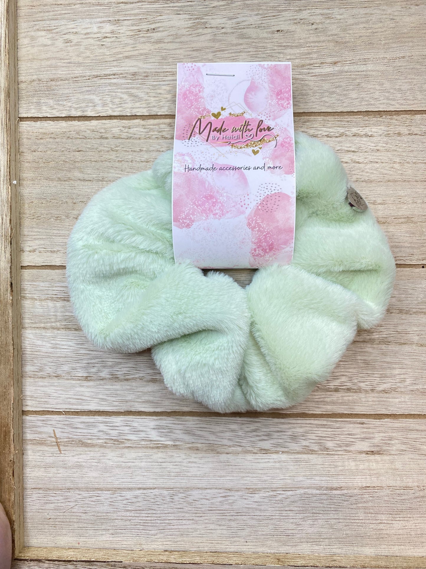 Light green faux fur scrunchie