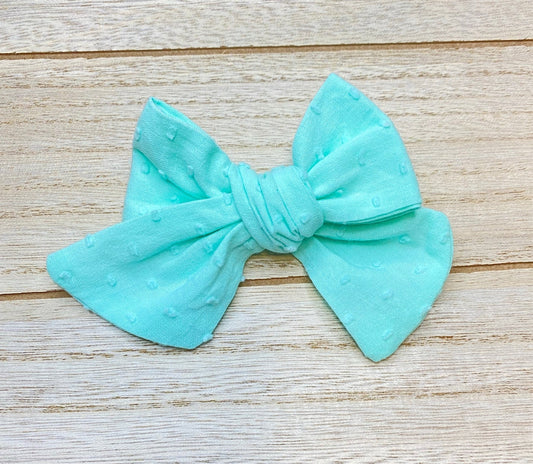 Aqua Swiss dot bow