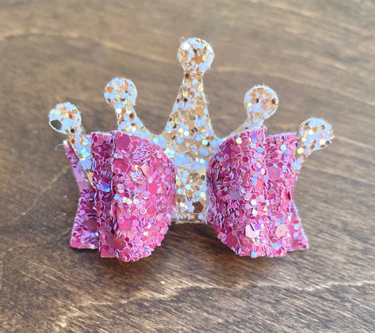 Pink and Gold crown Princess bow