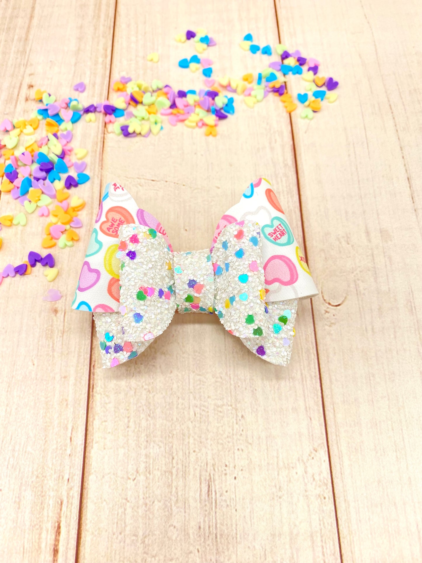 Conversation hearts hair bow